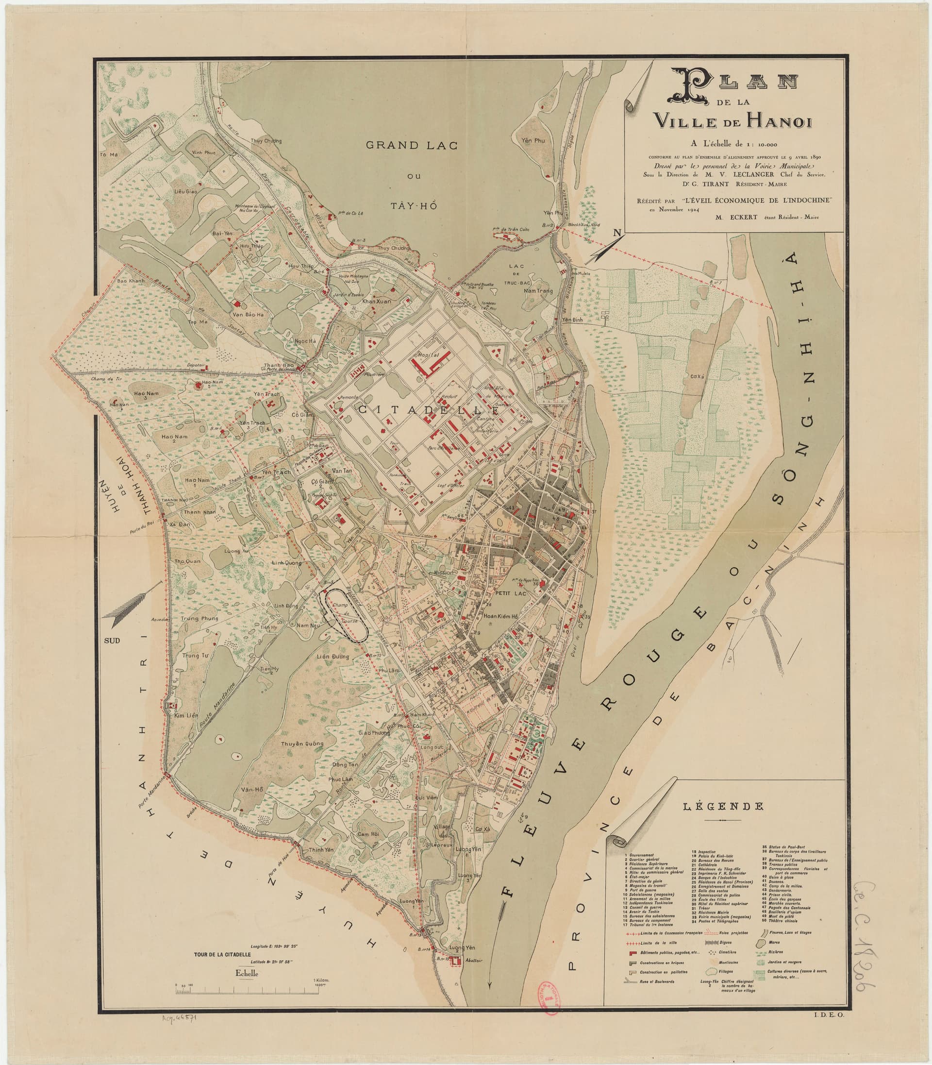 Bản đồ Hà Nội năm 1890 (Plan de la ville de Hanoi - Xuất bản năm 1924)